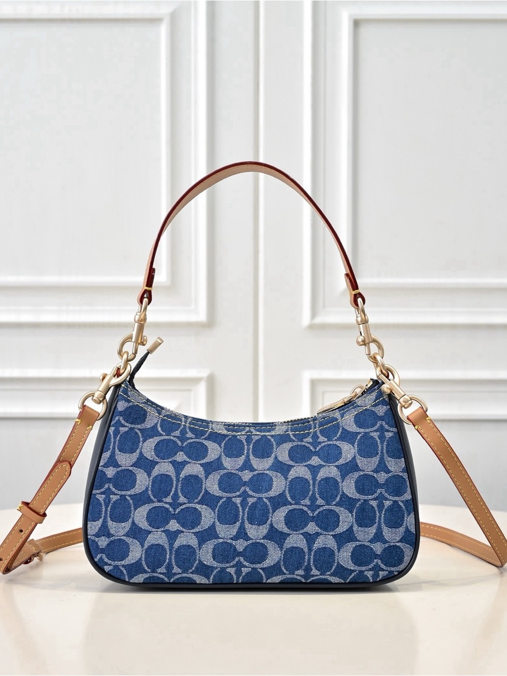 Coach Denim Signature Hobo with Tan Leather Trim - Picture 3 of 8